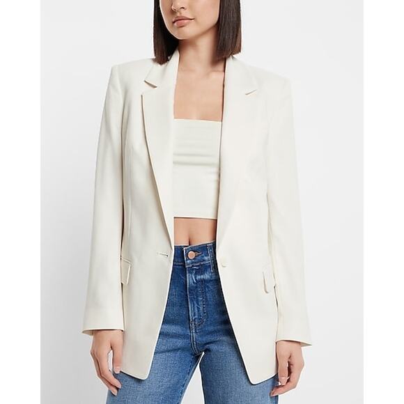 Express Jackets & Blazers - NWT Sz 8 Express Contour One Button Boyfriend Solid White Blazer Jacket Notch